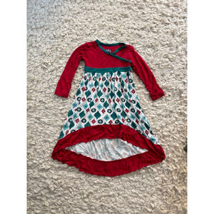 Girls KickePants Casual Holiday Bamboo Dress 3T Red White Christmas Print